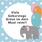 Preview: Grußkarte "Geburtstag - Maul rein"  gefalzt auf Quadrat 14,8 cm x 14,8 cm