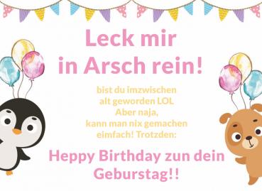 Grußkarte Geburtstag "Leck mir in Arsch rein!"  gefalzt auf DIN A6 quer Format: 296 x 105