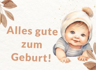 Grußkarte Geburt "Alles gute zum Geburt!"  gefalzt auf DIN A6 quer Format: 296 x 105