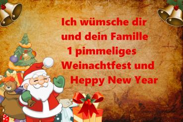 Grußkarte "Weihnachten - ...pimmeliges Weinachtfest..Heppy New Year"  gefalzt auf DIN A6 quer Format: 296 x 105