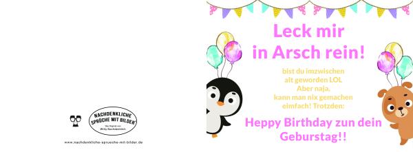 Grußkarte Geburtstag "Leck mir in Arsch rein!"  gefalzt auf DIN A6 quer Format: 296 x 105