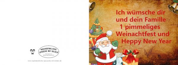 Grußkarte "Weihnachten - ...pimmeliges Weinachtfest..Heppy New Year"  gefalzt auf DIN A6 quer Format: 296 x 105